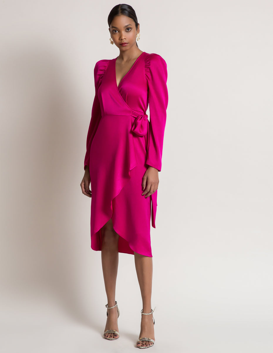 pink wrap dress midi